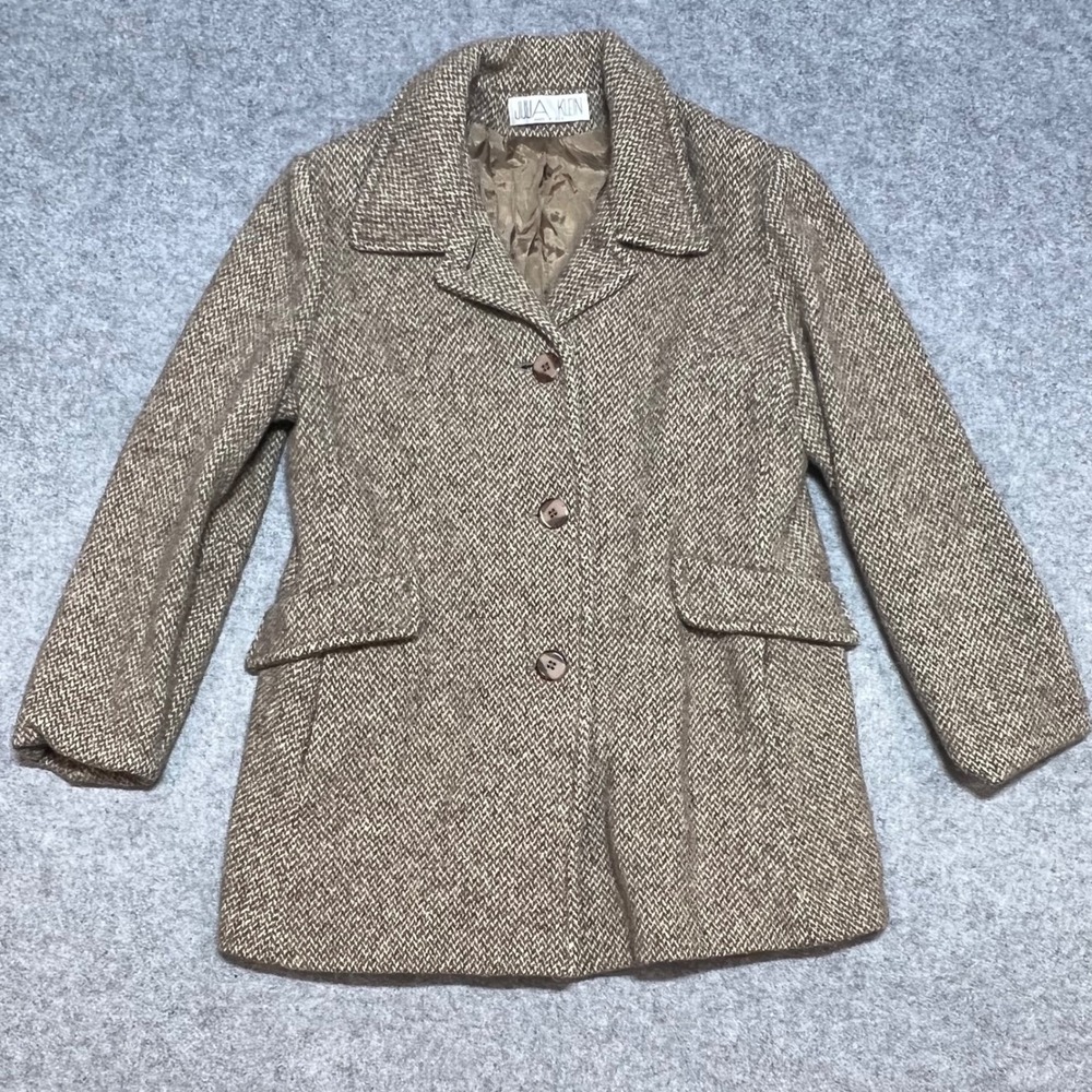 Julia Klein Vintage Brown Herringbone Wool Blend Coat Made in USA Womens‎ Small
